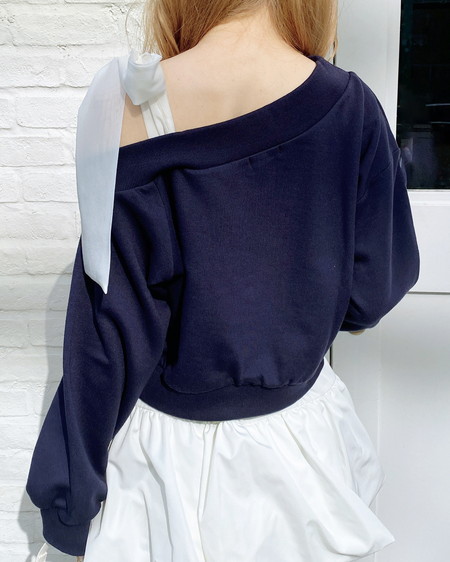 INGNI（イング） スウェット肩リボン胸ロゴワンショルトップス ｺﾝ