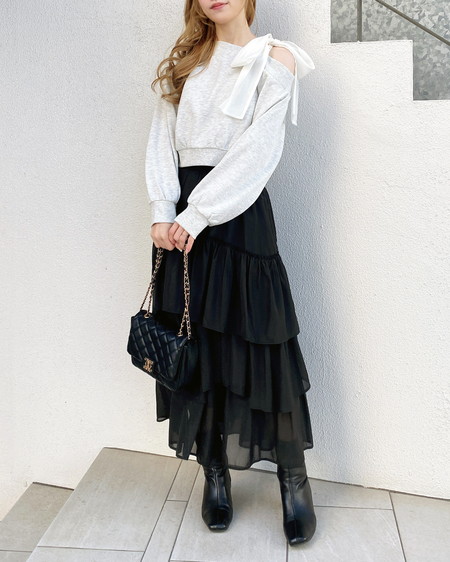 INGNI（イング） スウェット肩リボン胸ロゴワンショルトップス ｵｰﾄﾐｰﾙ