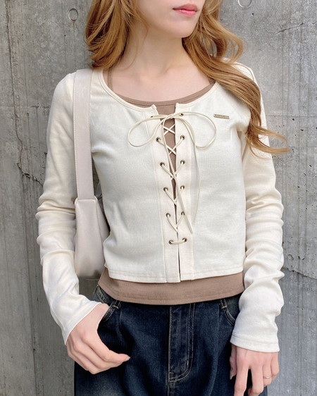 INGNI(イング) キャミレイヤード風リブレースアップトップス ｱｲﾎﾞﾘｰ/ﾌﾞﾗｳﾝ