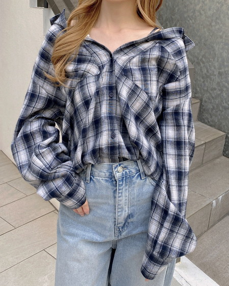 2Wayオフショルチェック柄シャツ