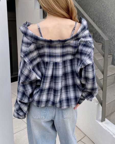 INGNI（イング） 2Wayオフショルチェック柄シャツ ﾌﾞﾙｰ/ﾁｪｯｸ