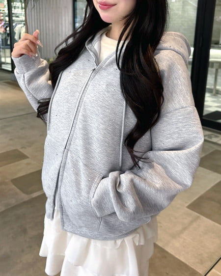 INGNI（イング） ビジュー付ダンボールジップパーカー ｸﾞﾚｰ