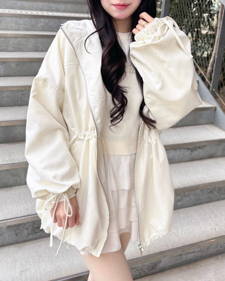 INGNI(イング) ミドル丈袖リボン2Wayマウンテンパーカー アイボリー