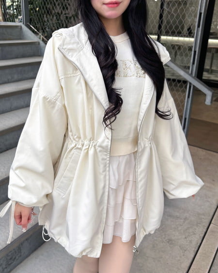 INGNI(イング) ミドル丈袖リボン2Wayマウンテンパーカー アイボリー