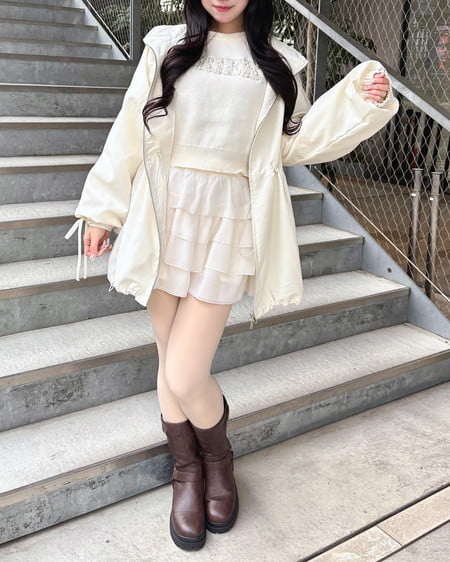 INGNI(イング) ミドル丈袖リボン2Wayマウンテンパーカー アイボリー