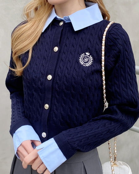 INGNI（イング） シャツレイヤード風ケーブルニット ｺﾝ/ﾌﾞﾙｰ