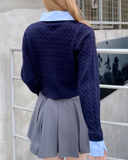 INGNI（イング） シャツレイヤード風ケーブルニット ｺﾝ/ﾌﾞﾙｰ