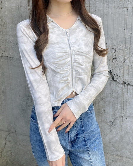 INGNI（イング） ムラ染め襟付きジップトップス ｵﾌﾎﾜｲﾄ