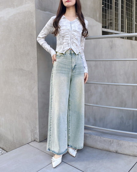 INGNI（イング） ムラ染め襟付きジップトップス ｵﾌﾎﾜｲﾄ