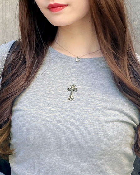 INGNI（イング） 装飾クロス付サイドギャザーリブロンT ｸﾞﾚｰ