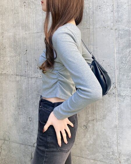 INGNI（イング） 装飾クロス付サイドギャザーリブロンT ｸﾞﾚｰ