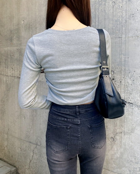 INGNI（イング） 装飾クロス付サイドギャザーリブロンT ｸﾞﾚｰ