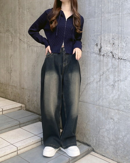 INGNI(イング) プレート付ケーブルニットパーカー コン