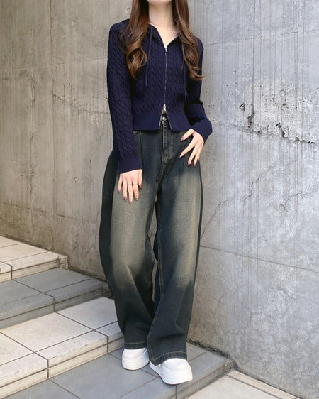 INGNI(イング) プレート付ケーブルニットパーカー コン