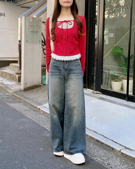 INGNI（イング） グリッターラメデニムワイドパンツ ﾃﾞﾆﾑ/ﾌﾞﾙｰ