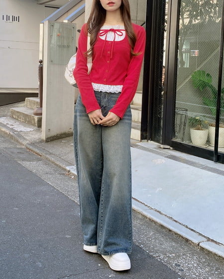 INGNI（イング） グリッターラメデニムワイドパンツ ﾃﾞﾆﾑ/ﾌﾞﾙｰ