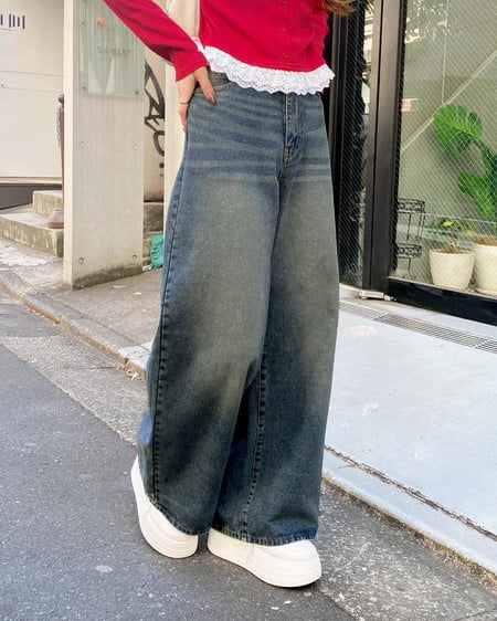 INGNI（イング） グリッターラメデニムワイドパンツ ﾃﾞﾆﾑ/ﾌﾞﾙｰ