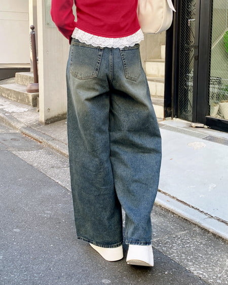 INGNI（イング） グリッターラメデニムワイドパンツ ﾃﾞﾆﾑ/ﾌﾞﾙｰ