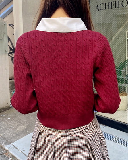 INGNI（イング） シャツレイヤード風ケーブルニット ｱｶ/ｵﾌﾎﾜｲﾄ