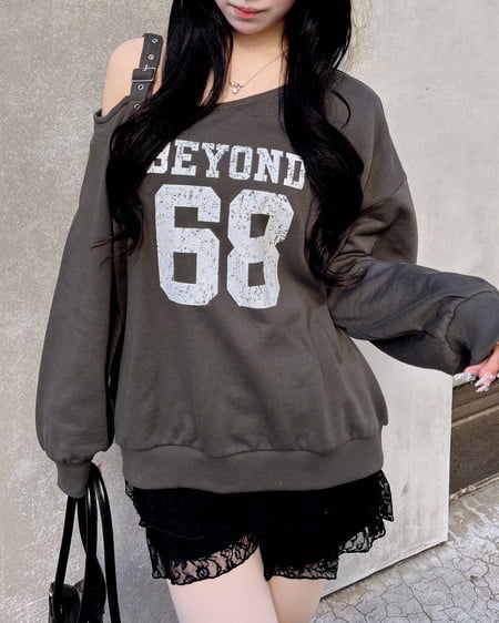 INGNI（イング） 肩ベルト付ナンバリングスウェットトップス ﾁｬｺｰﾙｸﾞﾚｰ