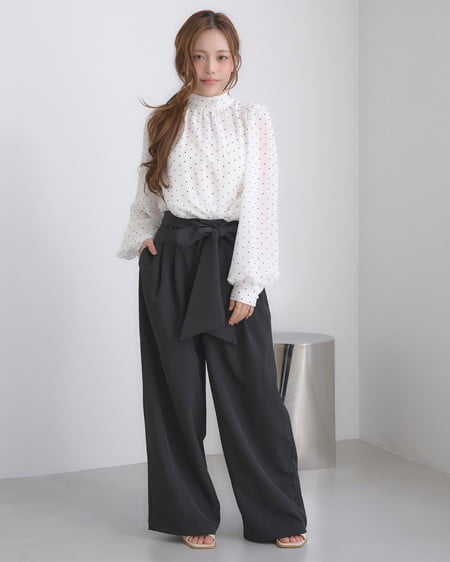 INGNI（イング） リボンワイドパンツ ｸﾛ