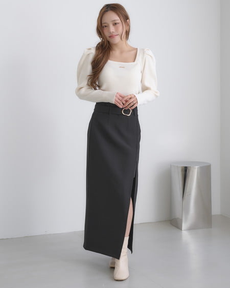 INGNI（イング） 変形バックルIラインスカート ｸﾛ