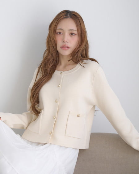 INGNI（イング） 金ボタンスポンディッシュニットカーディガン ｱｲﾎﾞﾘｰ