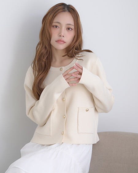 INGNI（イング） 金ボタンスポンディッシュニットカーディガン ｱｲﾎﾞﾘｰ