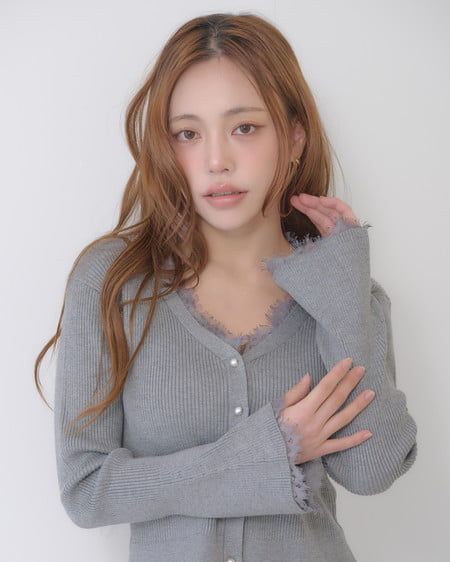 INGNI（イング） レースリブニットカーディガン ｸﾞﾚｰ