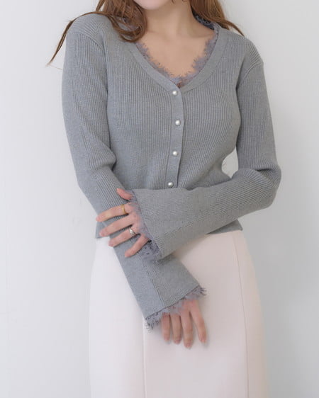 INGNI（イング） レースリブニットカーディガン ｸﾞﾚｰ