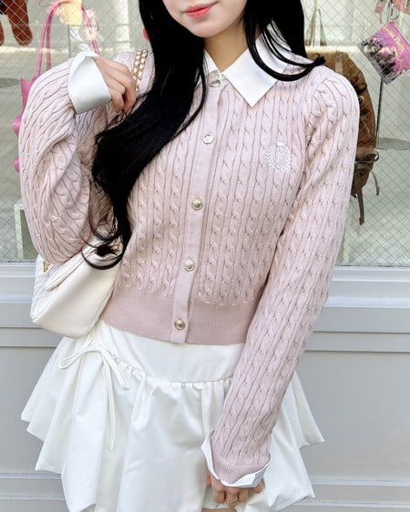 INGNI（イング） シャツレイヤード風ケーブルニット ﾋﾟﾝｸ/ｵﾌﾎﾜｲﾄ