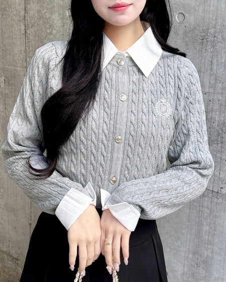 INGNI（イング） シャツレイヤード風ケーブルニット ｸﾞﾚｰ/ｵﾌﾎﾜｲﾄ