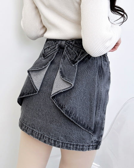 INGNI（イング） バックリボンデニムタイトスカート ｸﾞﾚｰ