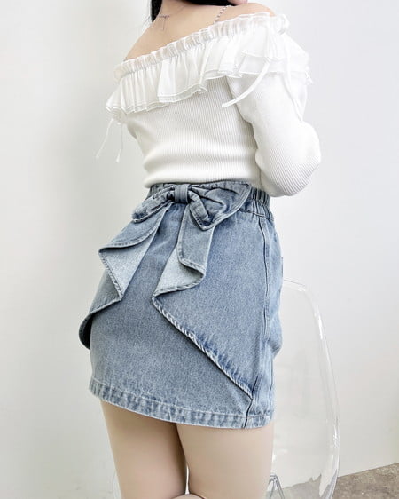 バックリボンデニムタイトスカート