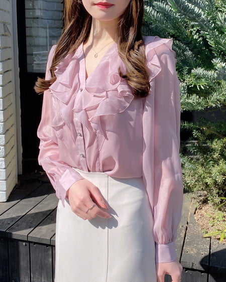 INGNI（イング） 装飾ボタンフリルシアーブラウス ﾋﾟﾝｸ