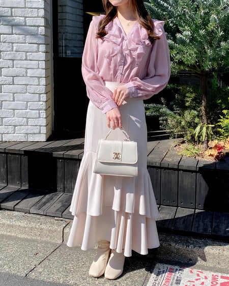 INGNI（イング） 装飾ボタンフリルシアーブラウス ﾋﾟﾝｸ