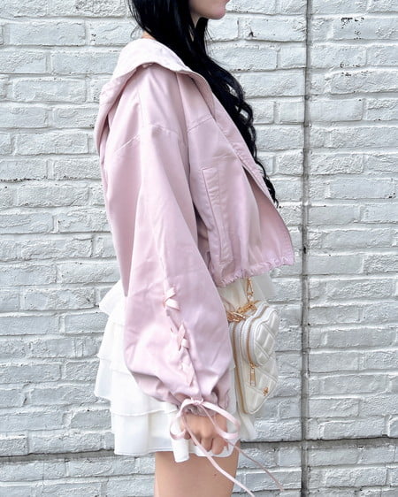 INGNI（イング） 袖レースアップクロップド丈マウンテンパーカー ﾋﾟﾝｸ