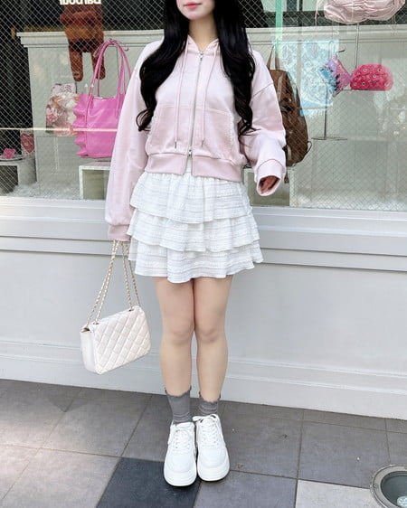 INGNI（イング） レース付胸ロゴスウェットショートジップパーカー ﾗｲﾄﾋﾟﾝｸ