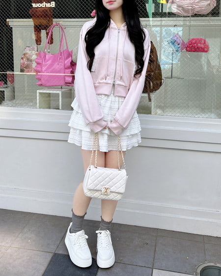 INGNI（イング） レース付胸ロゴスウェットショートジップパーカー ﾗｲﾄﾋﾟﾝｸ