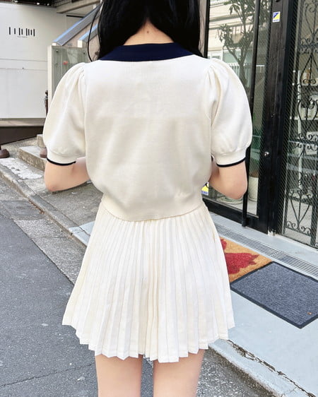 INGNI（イング） 配色胸刺繍襟付ニットカーディガン＋ニットミニスカパン／セット ｵﾌﾎﾜｲﾄ/ｺﾝ