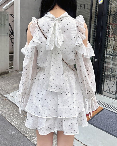 INGNI（イング） 2Wayリボン肩あきフリルミニワンピース ｵﾌ/ﾄﾞｯﾄ