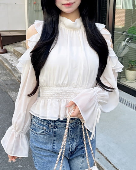 2Wayリボン肩あきフリルブラウス