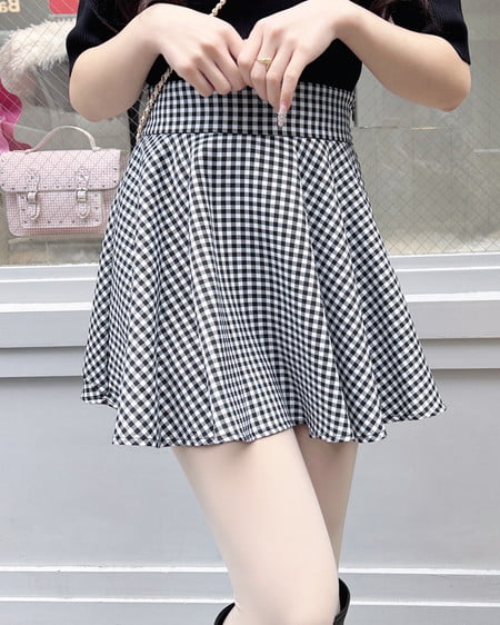 INGNI(イング) バックリボンチェック柄フレアスカパン クロ/ギンガム