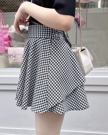 INGNI(イング) バックリボンチェック柄フレアスカパン クロ/ギンガム