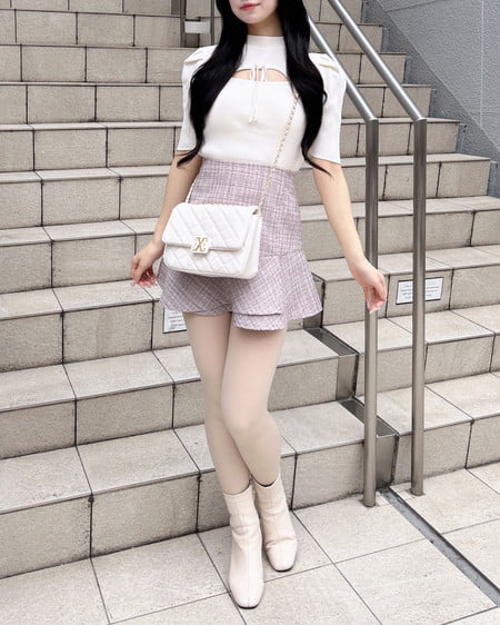 INGNI（イング） アシメ切替ツイードミニスカパン ﾋﾟﾝｸ/ﾂｲｰﾄﾞ