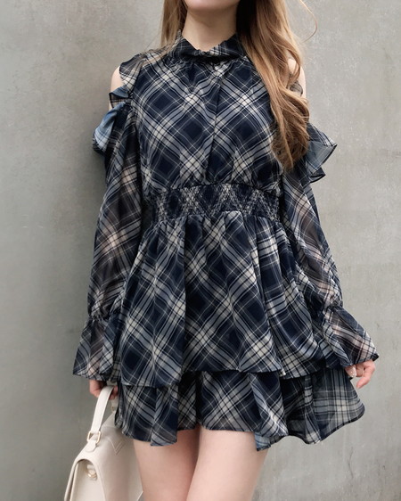 2Wayリボン肩あきフリルミニワンピース