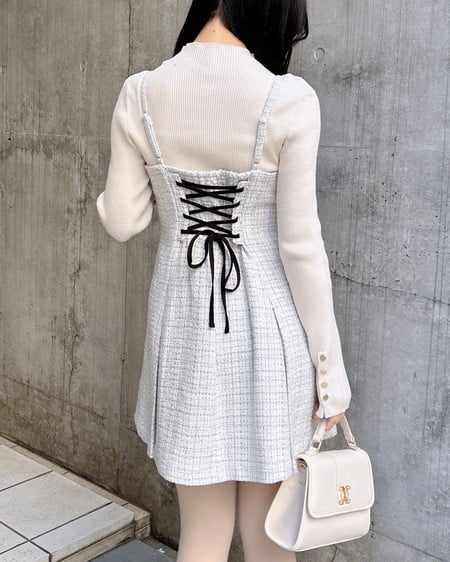 INGNI(イング) バックレースアップツイードミニキャミワンピース オフ/ツイード