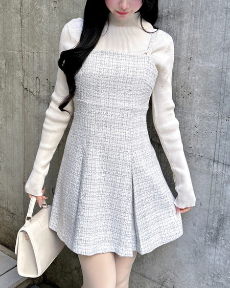 INGNI(イング) バックレースアップツイードミニキャミワンピース オフ/ツイード