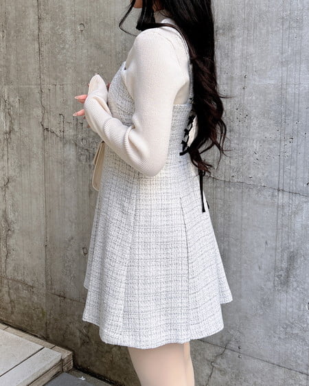 INGNI(イング) バックレースアップツイードミニキャミワンピース オフ/ツイード