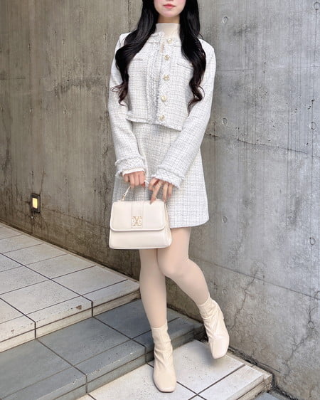 INGNI(イング) バックレースアップツイードミニキャミワンピース オフ/ツイード